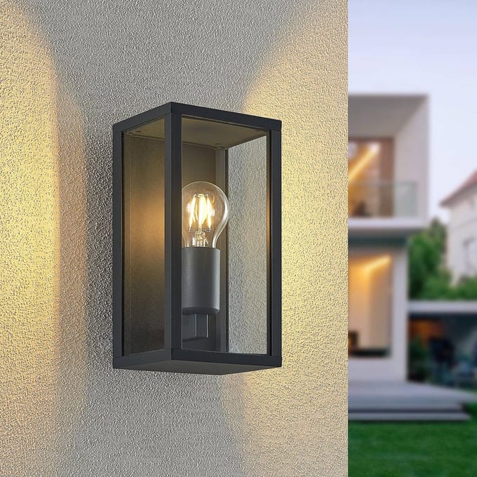 Lindby - Wandlamp buiten - 1licht - Aluminium, glas - H: 26 cm - E27 - antraciet, transparant