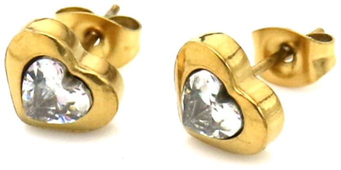 Oorbellen hart kristal studs - goudkleurig - 8 mm – valentijn – cadeau