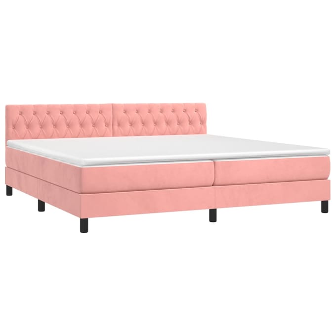 vidaXL - Boxspring - met - matras - en - LED - fluweel - roze - 200x200 - cm