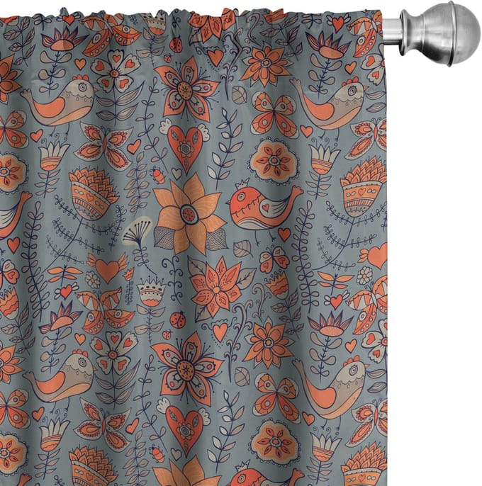 ABAKUHAUS – Doodle bloemen Voorhangen 2x75x225 cm – Mikrofaser