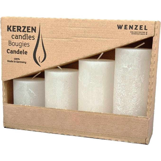 Adventskaarsen "Rustic", gelaagd, set van 4 - Wolwit
