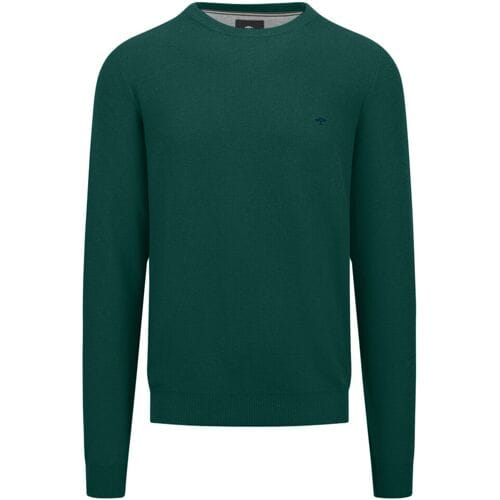Fynch-Hatton Trui O-Neck Uni Color Fine Texture Dark Emerald / male