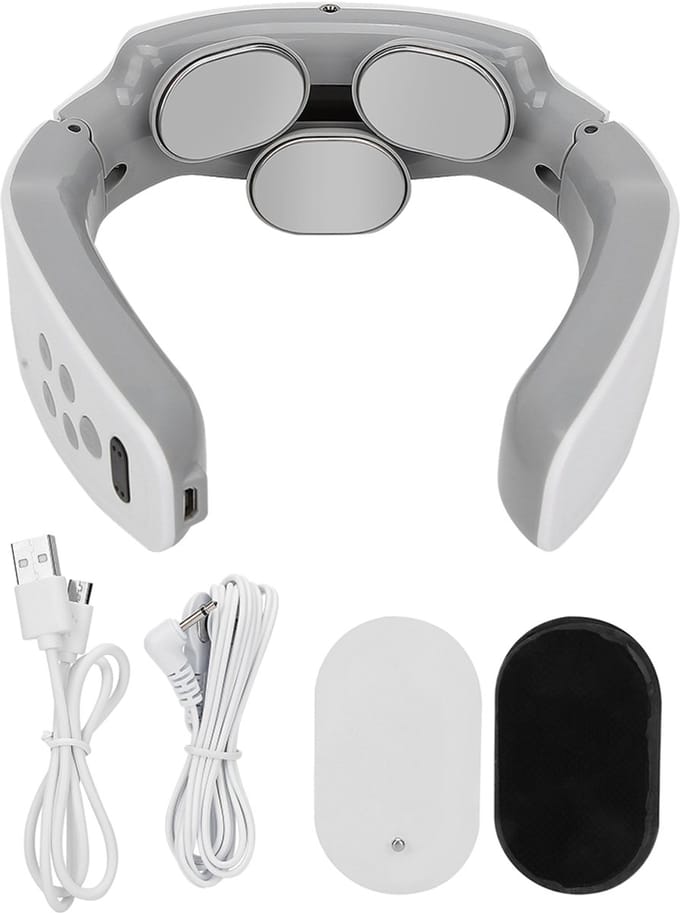 Oneay Oplaadbare nekmassager met 3 massagekoppen – Intelligente cervicale massager voor spierontspanning – Wit