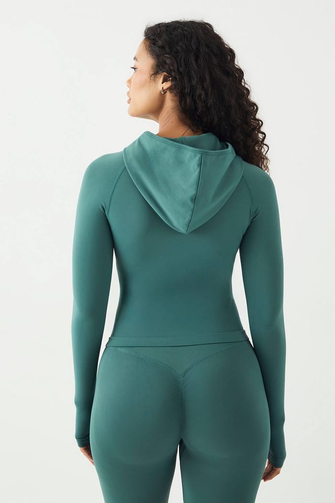 Dames DSGN Studio Sport Ultra Contour Naadloze Capuchon Sportjack | Groente | Maat: Medium