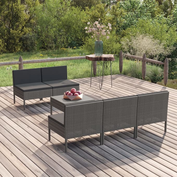 vidaXL - 6-delige - Loungeset - met - kussens - poly - rattan - grijs