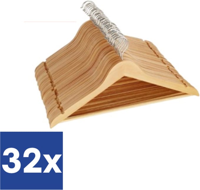 Houten kledinghanger - Met inkeping en broeklat - 32 stuks