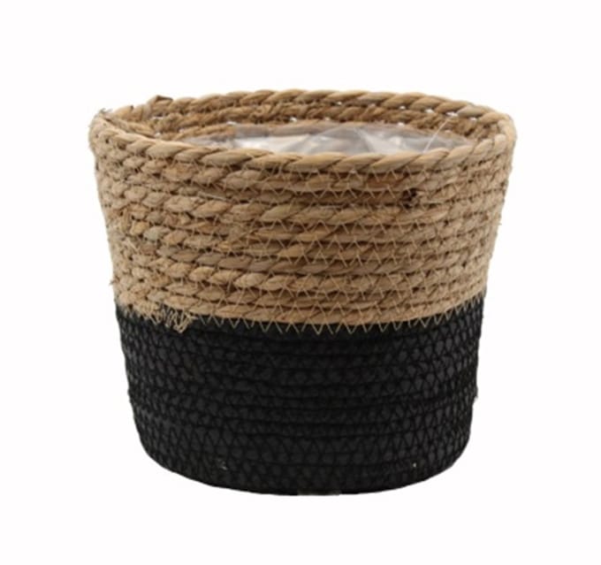 Van der leeden - Pot Seagrass Natural/Black - diameter 14x12 cm