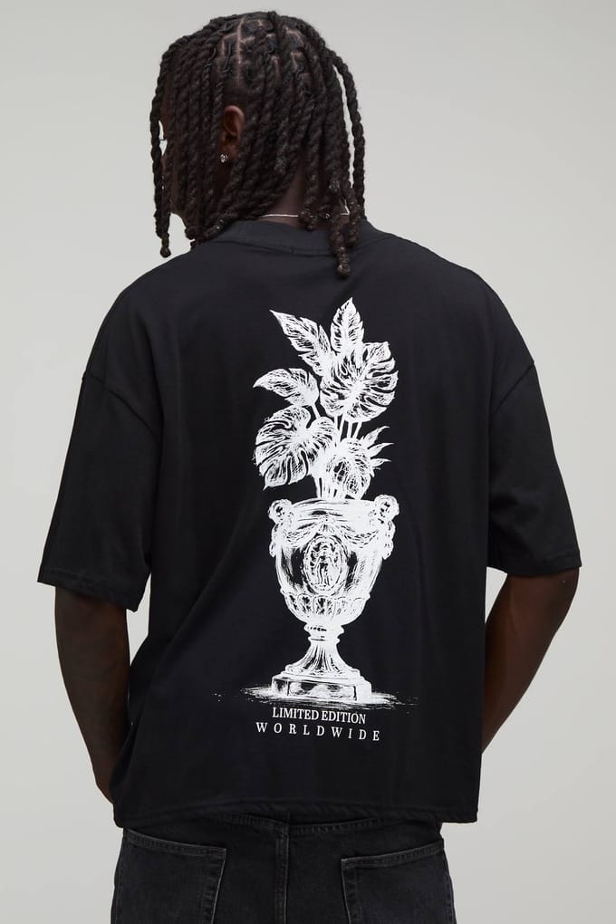 Zwart Oversized Boxy T-shirt Met Palmbladnerf Print | Black | Size Large