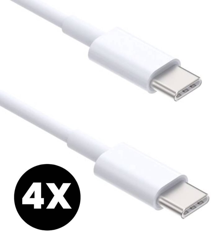 4x USB-C Oplader Kabel 100W - USB-C Naar USB-C Kabel - Oplaadkabel - Lader - Laadkabel - Snellader - Universeel - Wit - 2 Meter