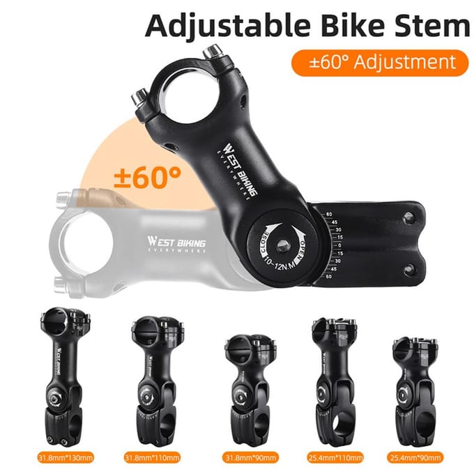 Verstelbare fietsstuurpen Variabele 60 graden hoek Aluminium fietsstuur Riser Road 31.8-130mm black