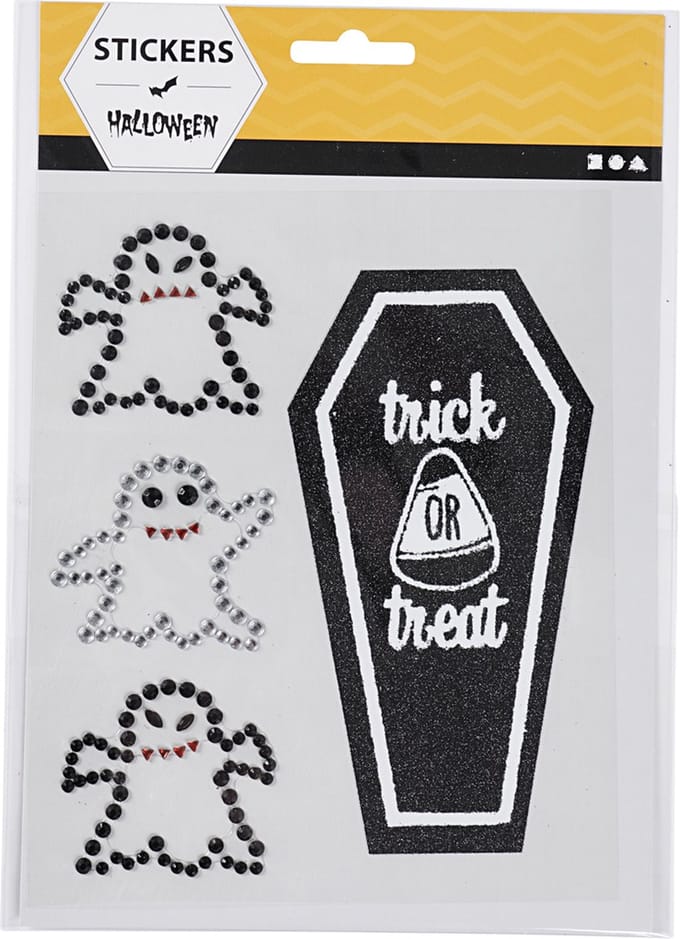 Stickers met strasstenen, spoken en kist, vel 14x17 cm, 1 vel