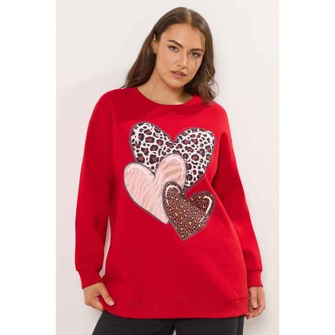 Yours Rood Sweatshirt Met Hartjesprint Size 48