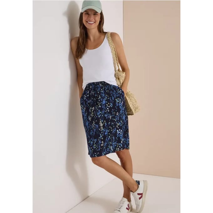 Kniehoge rok met elastische tailleband en print