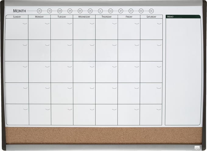 Nobo combibord, kurk en magnetische whiteboard maandplanner, ft 58,5 x 43 cm 6 stuks