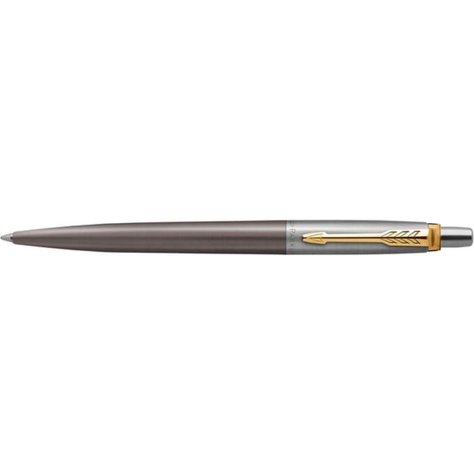 Parker Jotter Ballpoint Pen | Grey Lacquer with Gold Trims | Medium Point | Blue Ink Refill | Gift Box