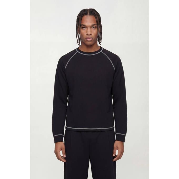 Oversized Boxy T-shirt Met Contrasterende Stiksels En Raglanmouwen Lange Mouw | Black | Size Medium
