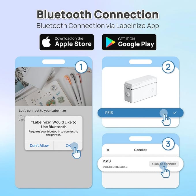 Draagbare Bluetooth Labelprinter met Snijfunctie - Handheld Sticker Maker met Meerdere Templates voor School, Kantoor en Thuis, Blauw
