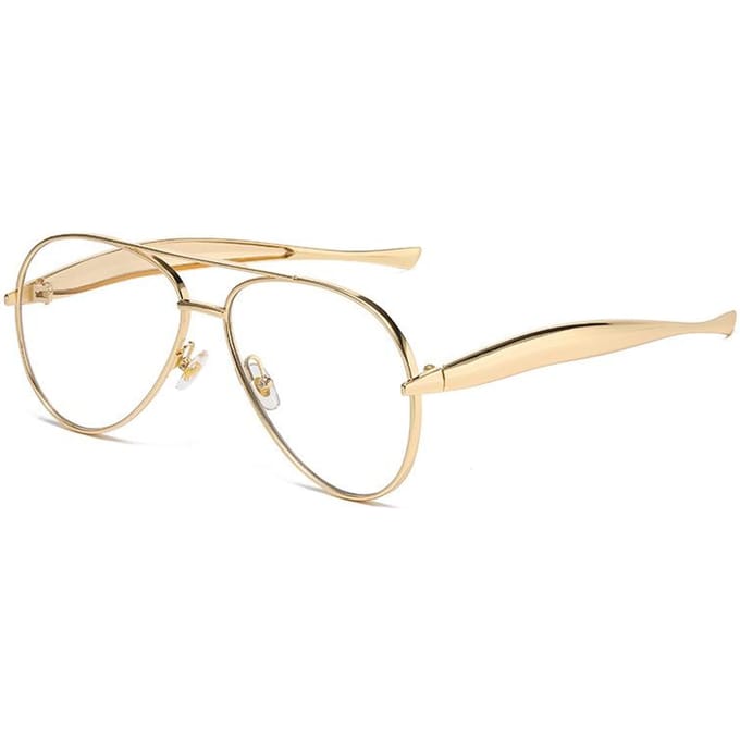 Retro Gouden Aviator Zonnebril Voor Dames Heren Metaal Oversized 70s Aviators Zonnebrillen beige