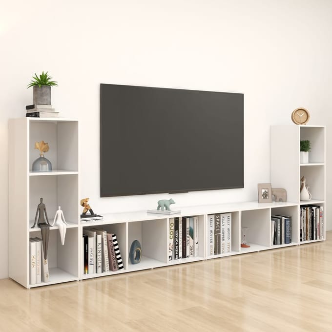 vidaXL - Tv-meubelen - 4 - st - 107x35x37 - cm - bewerkt - hout - wit