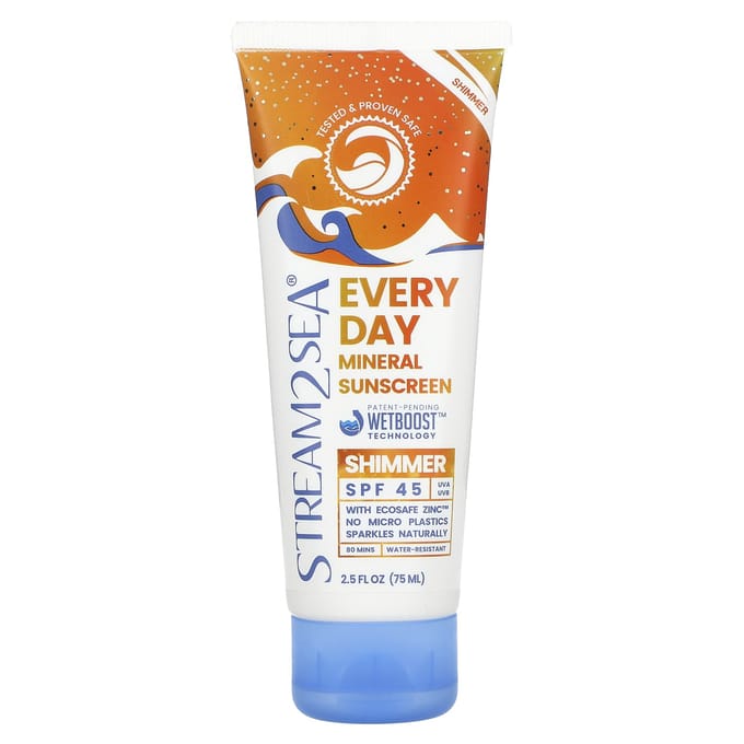 Stream2Sea, Everyday Mineral Sunscreen, Shimmer, SPF 45, 2.5 fl oz (75 ml) orange