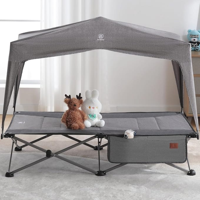 Kinderbed opvouwbaar met dak - Veldbed voor kinderen - Draagbaar klapbed 131x69 cm