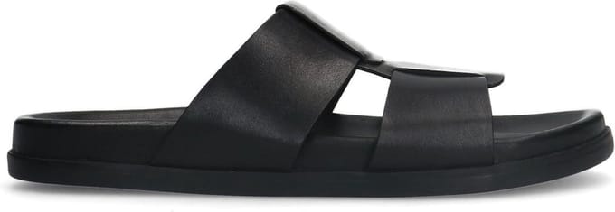 Manfield - Heren - Zwarte leren slippers - Maat 45