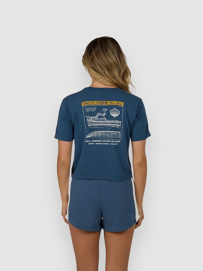 Salty Crew Boat Shop Crop T-Shirt blauw
