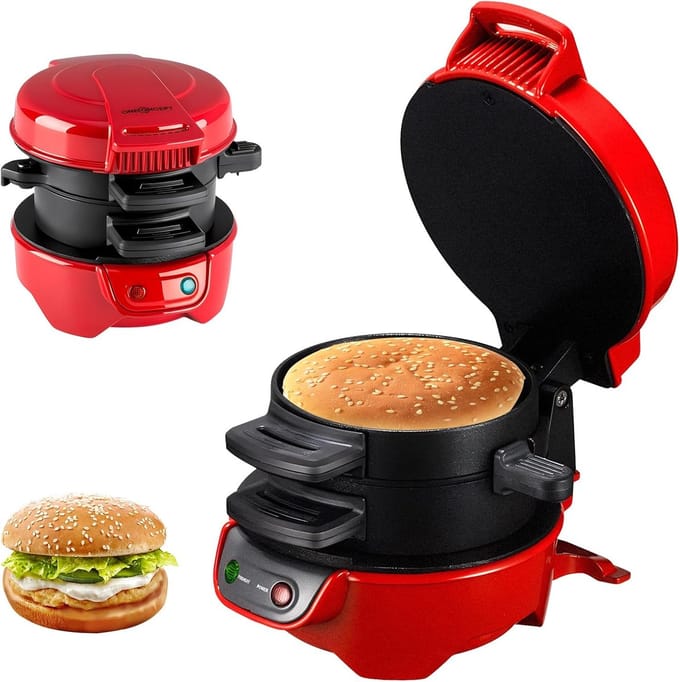 Sandwich Toaster - Burger Maker - Snelle Snacks Maken - Efficiënte Verwarming - Compact Ontwerp - Rood
