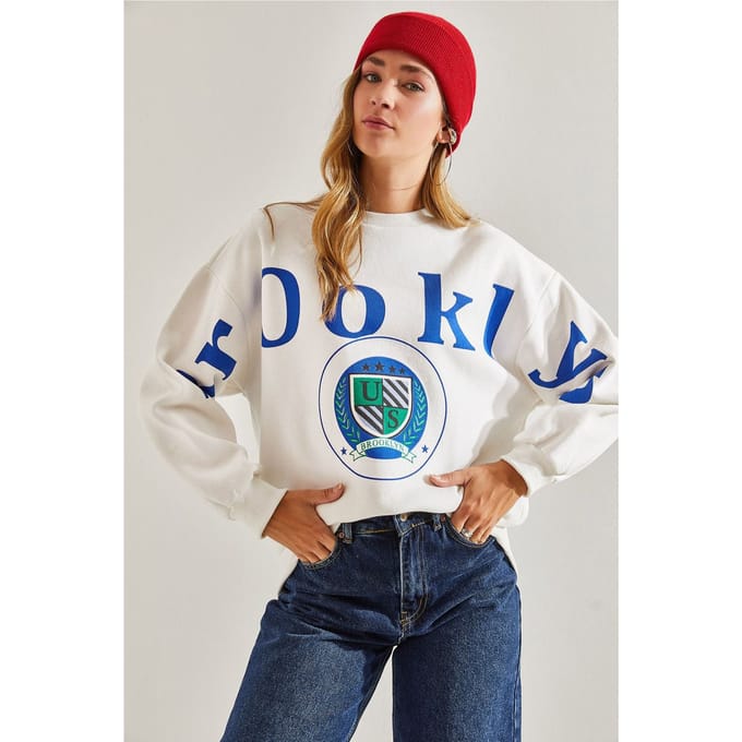 Crew Neck Logo Print Relaxed Fit Sweatshirt