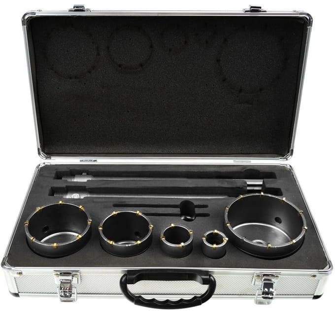 GEKO Hollow drill set - veelzijdige maten - inclusief adapters - 9-delig