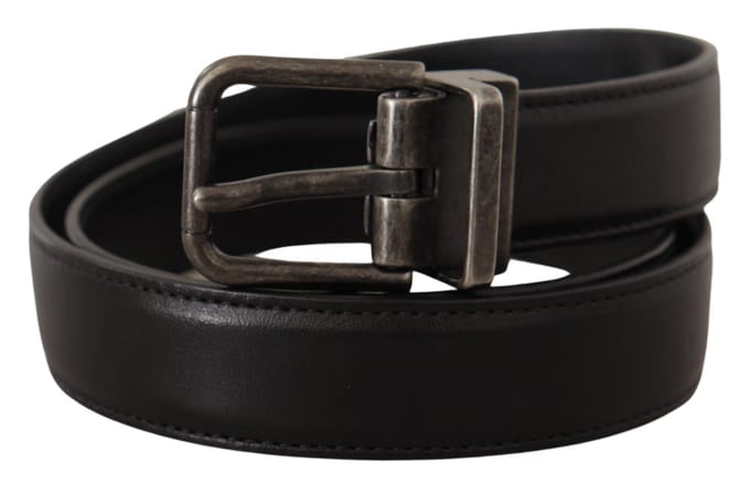 Dolce & Gabbana Zwarte Kalfsleer Logo Metalen Gesp Riem