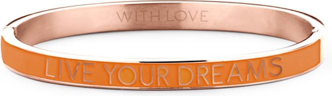 Key Moments 8KM-BC0021 Stalen Bangle met Tekst - Live Your Dreams - One-size - Rosékleur / Oranje