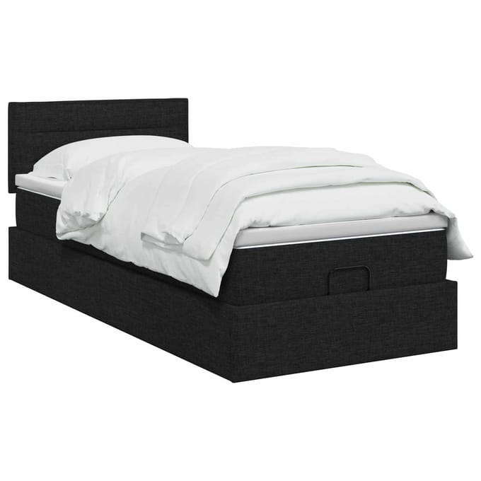 vidaXL - Ottoman - bed - met - matras - met - hoofdeinde - Zwart - 100 - x - 200 - cm - Stof