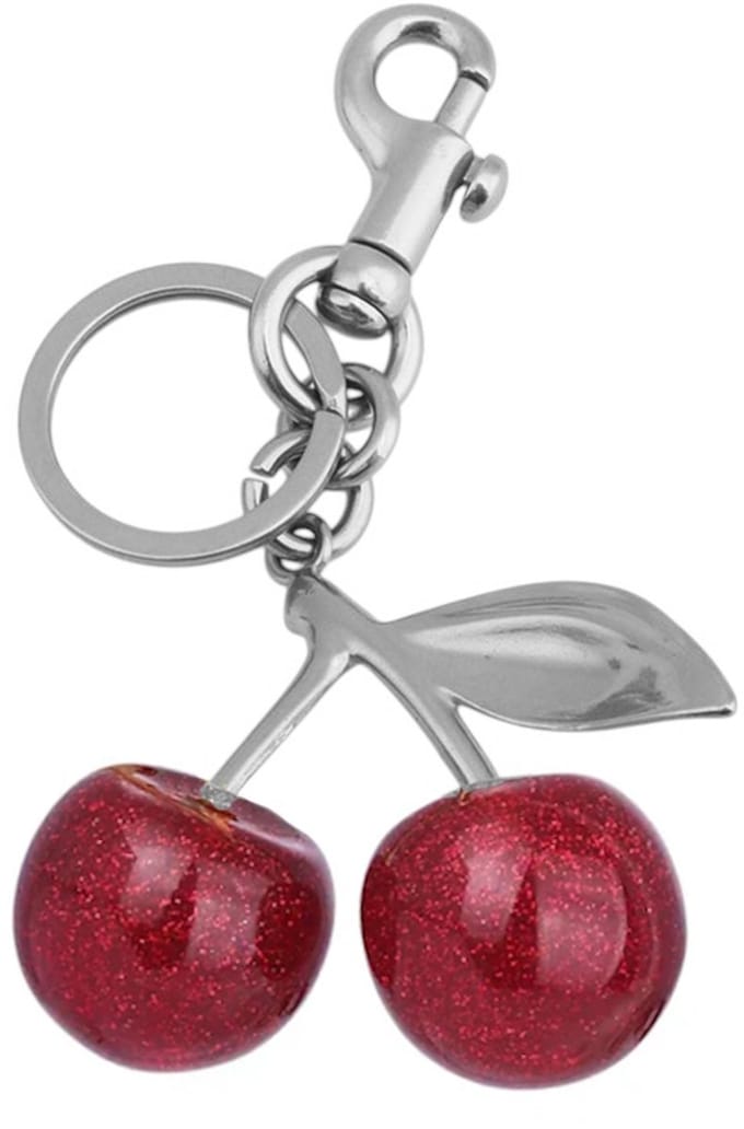 Tashanger / Sleutelhanger - Kers 'Cherry' Rood/Zilver | 11,6 x 6,5 cm | Resin/Staal