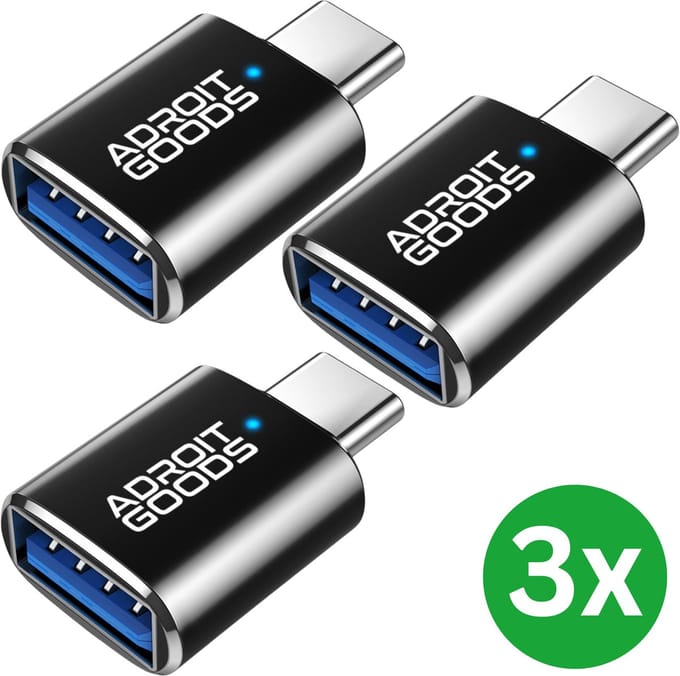 AdroitGoods 3x USB C naar USB A Adapter - USB 3.0 C naar USB Adapter - USB C naar USB A Converter - USB C naar USB A Female - Zwart