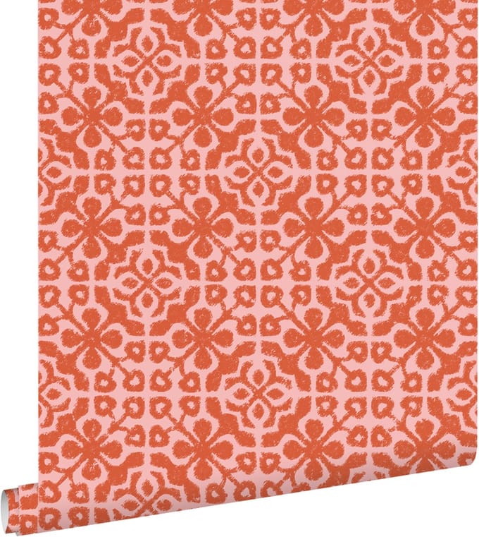 ESTAhome behang verweerde tegels koraalrood - 50 x 900 cm - 131483