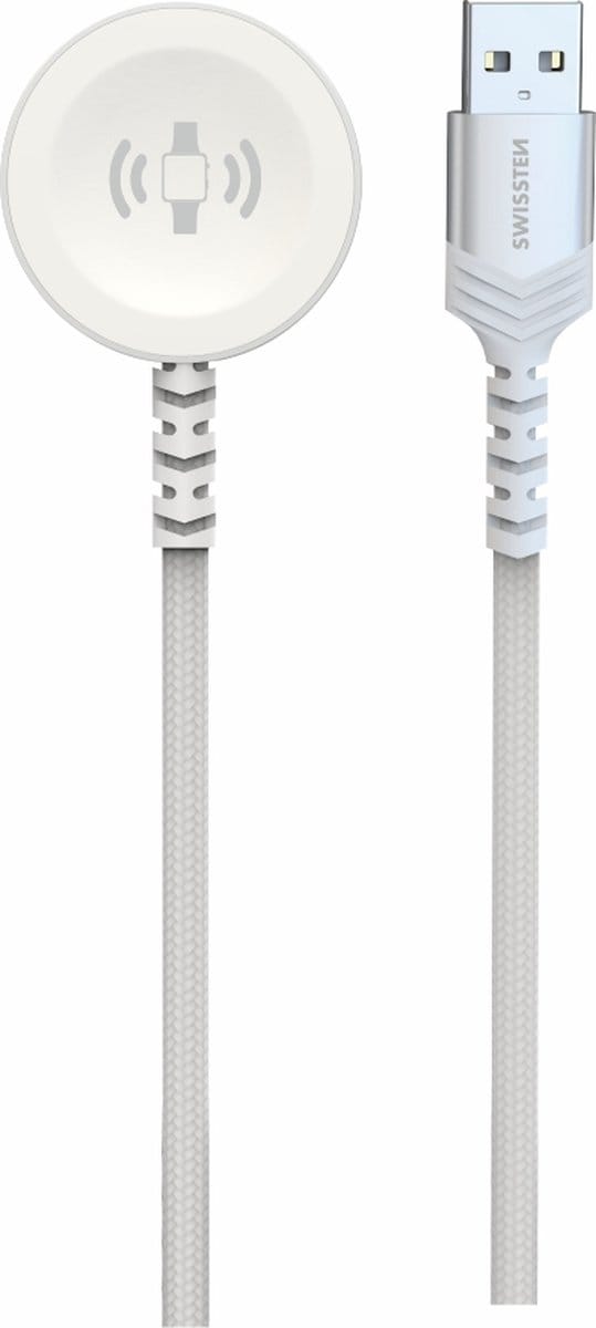 Swissten Draadloze Magnetische Oplaadkabel - Geschikt voor Apple Watch - USB-A - 1.2M - Wit