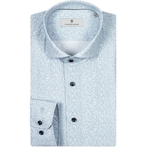 Thomas Maine Overhemd Mountain Fantasy Pattern Roma Modern Kent Poplin Lichtblauw-Wit / male