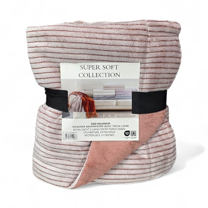 Luxe Fleece deken - Plaid 150x200cm - Triple Layer - Dubbelzijdig - Roos