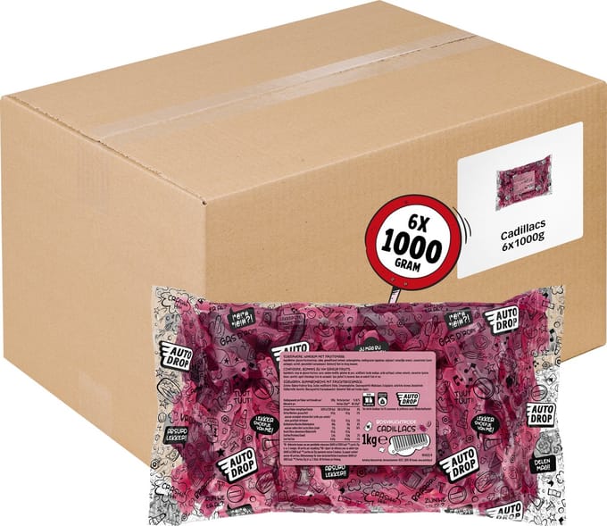 Autodrop - Snoep - Beroemde Bosvruchtrode Cadillacs - Wichtgoed - 6 zakken - 1000 gram