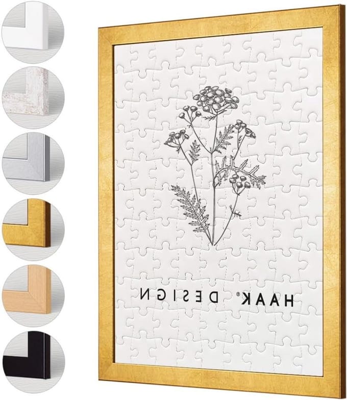 Puzzelframe Bladgoud - Fotolijst Puzzel - Puzzel Afwerken - MDF Achterwand Hangers - 36 X 48 cm - Goud