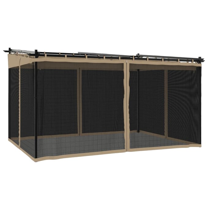 vidaXL - Prieel - met - zijwanden - van - gaas - 4x3 - m - staal - taupe