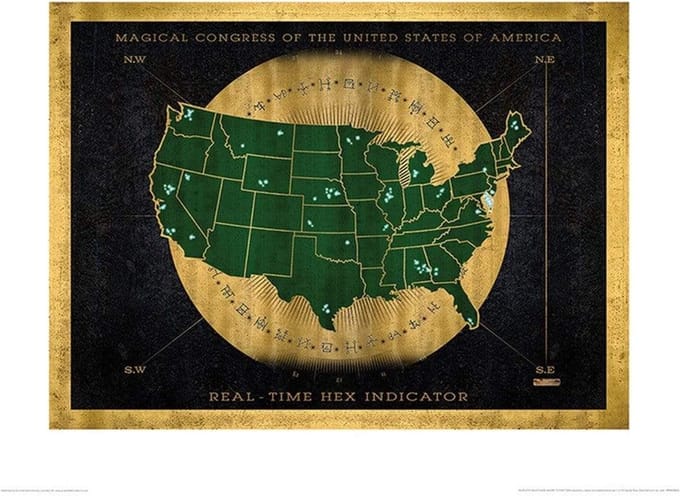 Kunstdruk Fantastic Beasts - Hex indicator map 40x50cm