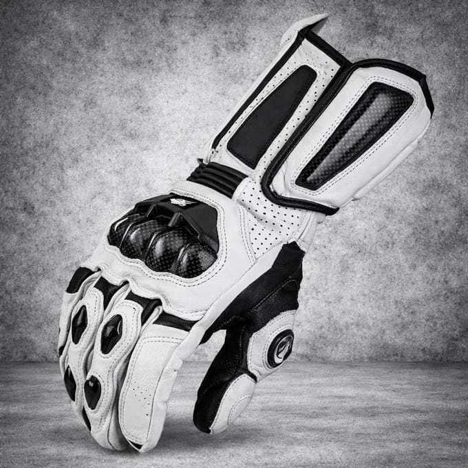 Motorhandschoenen Leer - Carbon Knokkel Bescherming - Grip - Wit - M