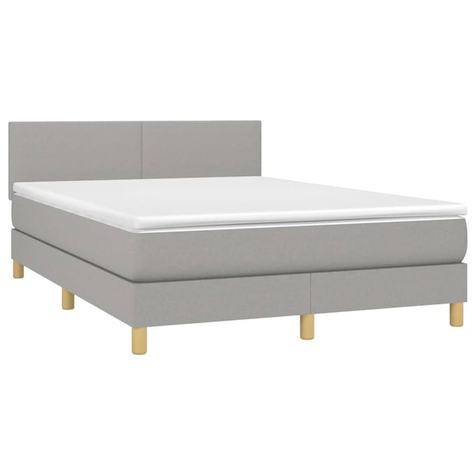 vidaXL - Boxspring - met - matras - en - LED - stof - lichtgrijs - 140x190 - cm