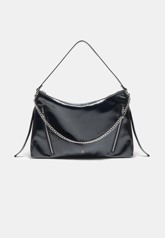 Stradivarius Schoudertas met ketting en ritsen  Zwart OS