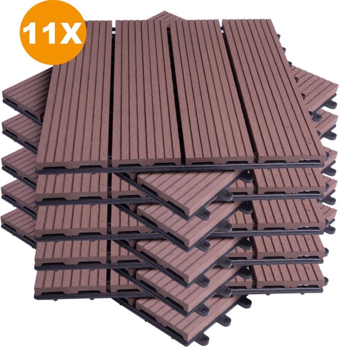 Bolt Edge Vlondertegel - 11 stuks - Bruin - Balkon/Terrasplanken - Tuintegel - 30x30cm