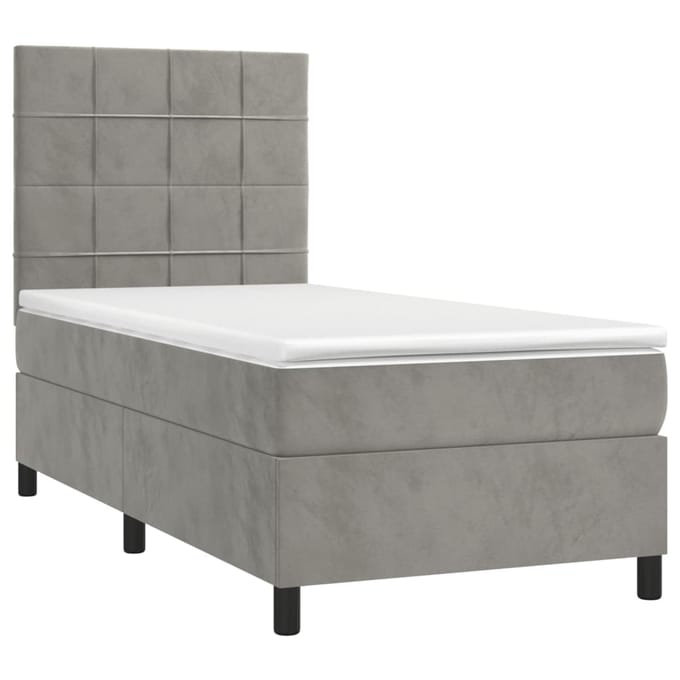 vidaXL - Boxspring - met - matras - en - LED - fluweel - lichtgrijs - 100x200 - cm