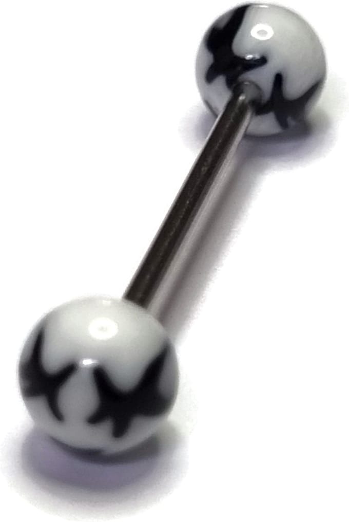 Rvs sieraden- Tongpiercing gezichtje - Schattig zwart en wit ontwerp