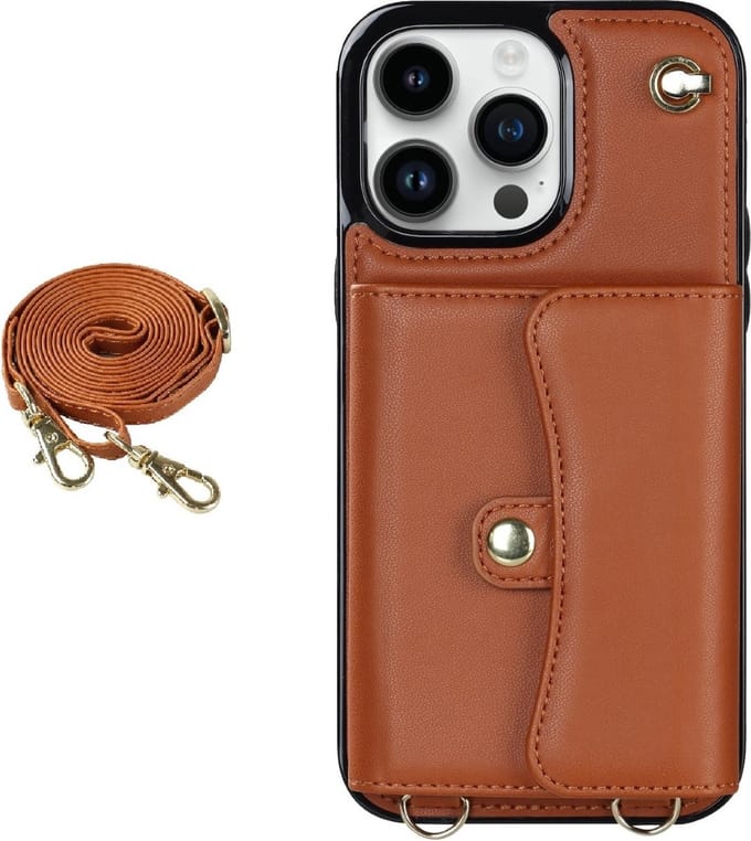 Hoesje geschikt voor iPhone 11 - Backcover - Koord - Pasjeshouder - Portemonnee - Kunstleer - Bruin